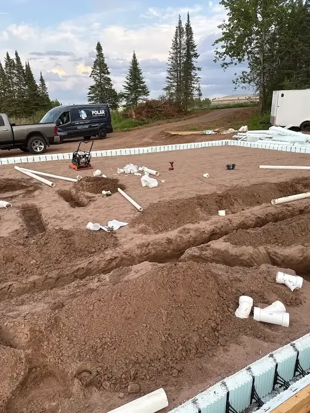 Polar van on site for under-slab plumbing rough-in